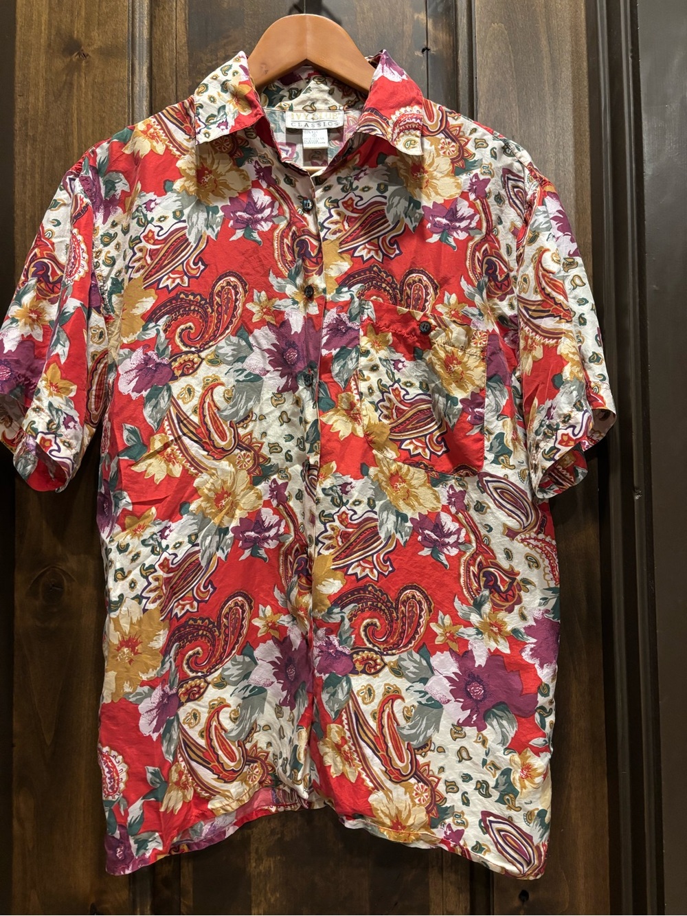 Vintage Ivy Club Classics 100% silk short-sleeve button-down shirt